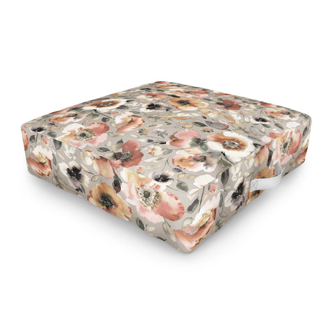 Ninola Design Artistic Poppies Neutral Grey Outdoor Floor Cushion
