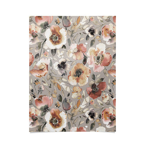 Ninola Design Artistic Poppies Neutral Grey Poster