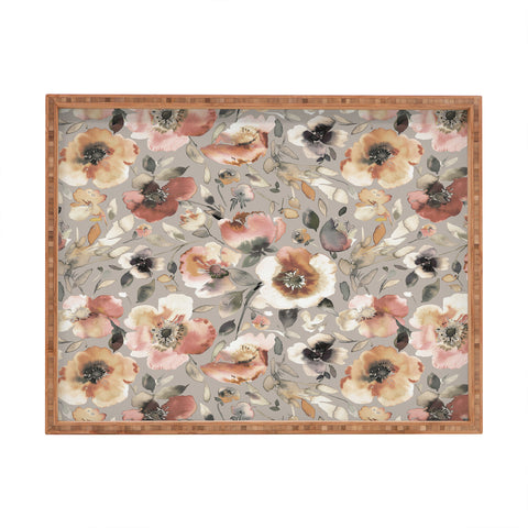 Ninola Design Artistic Poppies Neutral Grey Rectangular Tray