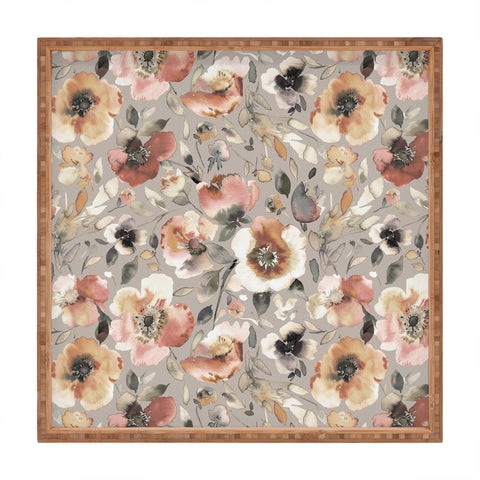 Ninola Design Artistic Poppies Neutral Grey Square Tray