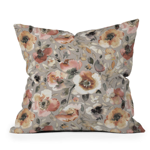 Ninola Design Artistic Poppies Neutral Grey Outdoor Throw Pillow
