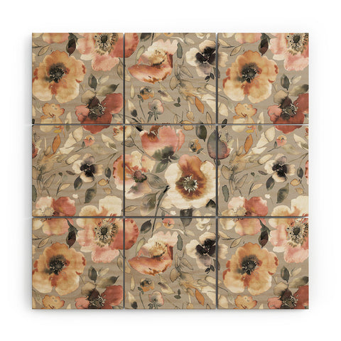Ninola Design Artistic Poppies Neutral Grey Wood Wall Mural
