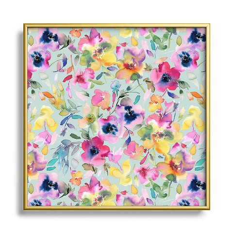 Ninola Design Artistic Summer Floral Color Square Metal Framed Art Print
