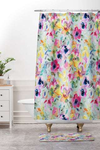 Ninola Design Artistic Summer Floral Color Shower Curtain And Mat