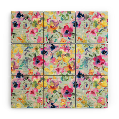 Ninola Design Artistic Summer Floral Color Wood Wall Mural