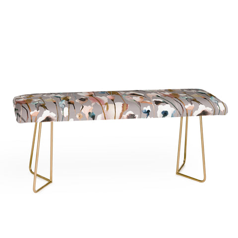 Ninola Design Artistic Wild Flowers Winter Neutral Bench