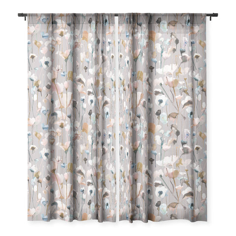 Ninola Design Artistic Wild Flowers Winter Neutral Sheer Non Repeat