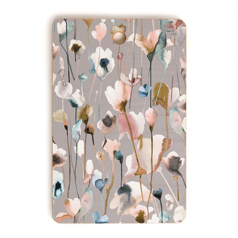 Ninola Design Artistic Wild Flowers Winter Neutral Cutting Board Rectangle