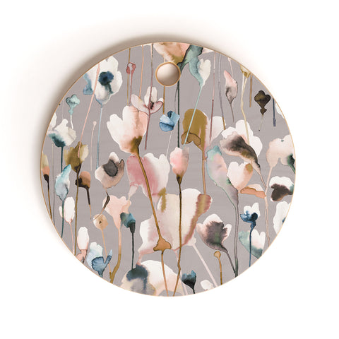 Ninola Design Artistic Wild Flowers Winter Neutral Cutting Board Round