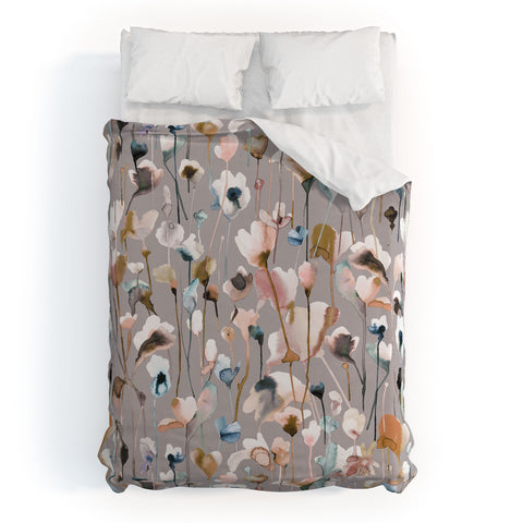 Ninola Design Artistic Wild Flowers Winter Neutral Duvet Cover