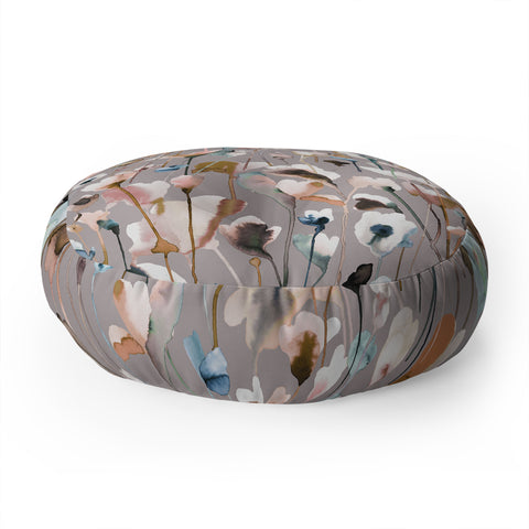 Ninola Design Artistic Wild Flowers Winter Neutral Floor Pillow Round