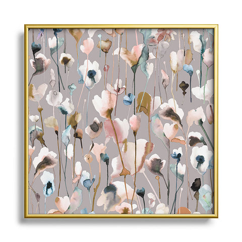 Ninola Design Artistic Wild Flowers Winter Neutral Square Metal Framed Art Print