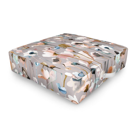 Ninola Design Artistic Wild Flowers Winter Neutral Outdoor Floor Cushion