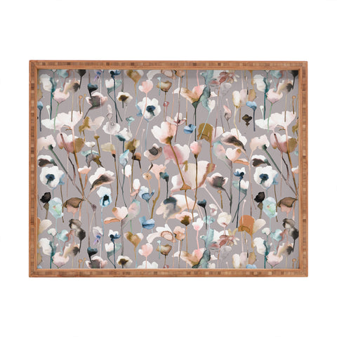 Ninola Design Artistic Wild Flowers Winter Neutral Rectangular Tray