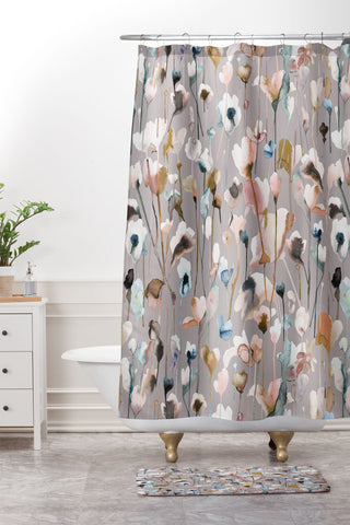 Ninola Design Artistic Wild Flowers Winter Neutral Shower Curtain And Mat