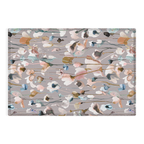 Ninola Design Artistic Wild Flowers Winter Neutral Outdoor Rug