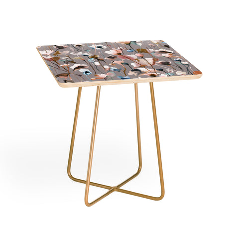 Ninola Design Artistic Wild Flowers Winter Neutral Side Table