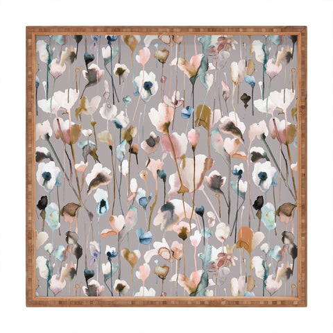 Ninola Design Artistic Wild Flowers Winter Neutral Square Tray