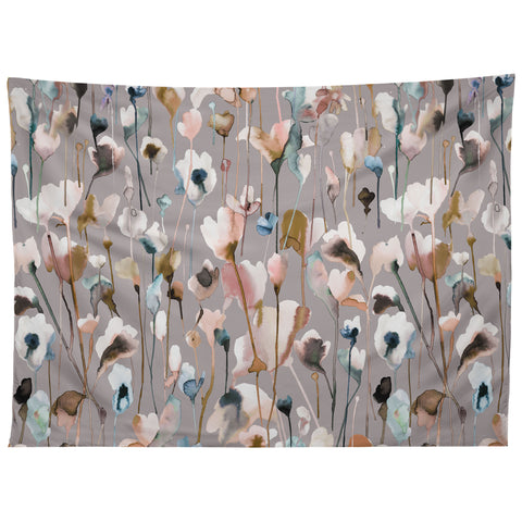 Ninola Design Artistic Wild Flowers Winter Neutral Tapestry