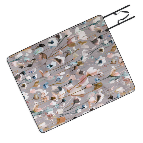 Ninola Design Artistic Wild Flowers Winter Neutral Picnic Blanket