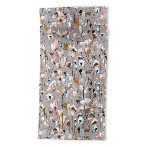 Ninola Design Artistic Wild Flowers Winter Neutral Beach Towel