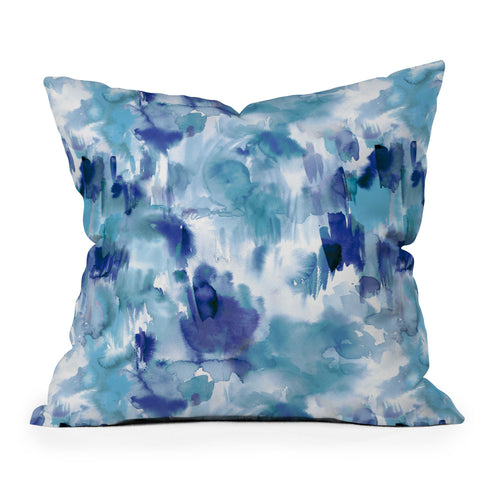 Ninola Design Artsy Painterly Texture Blue Outdoor Throw Pillow