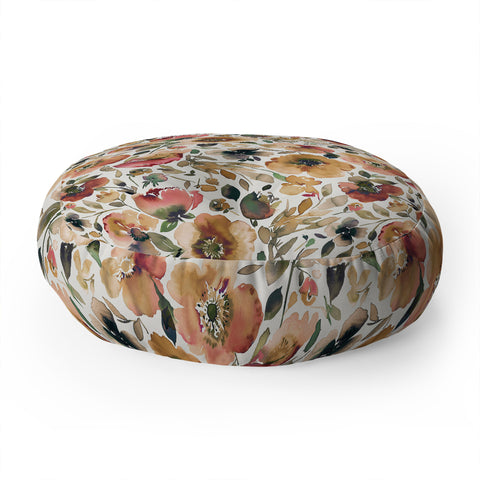 Ninola Design Artsy Poppies Gold Renaisance Floor Pillow Round
