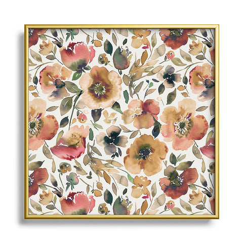 Ninola Design Artsy Poppies Gold Renaisance Square Metal Framed Art Print