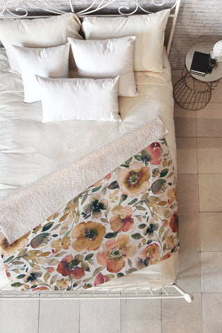 Ninola Design Artsy Poppies Gold Renaisance Fleece Throw Blanket