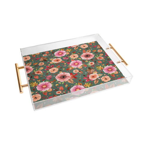Ninola Design Autumn Bunches Green Myrtle Acrylic Tray