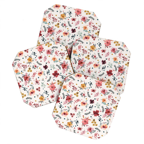 Ninola Design Autumn floral Red holiday Coaster Set