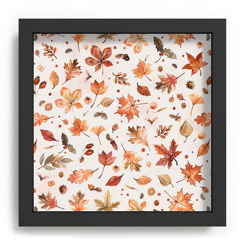 Ninola Design Autumn Leaves Watercolor Ginger Gold Recessed Framing Square