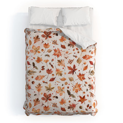 Ninola Design Autumn Leaves Watercolor Ginger Gold Comforter