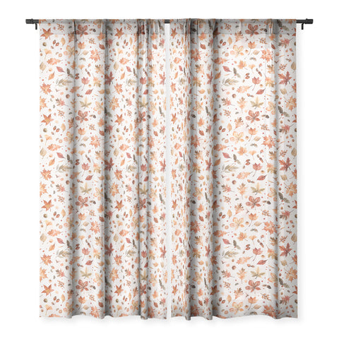 Ninola Design Autumn Leaves Watercolor Ginger Gold Sheer Window Curtain