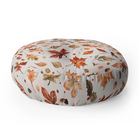 Ninola Design Autumn Leaves Watercolor Ginger Gold Floor Pillow Round