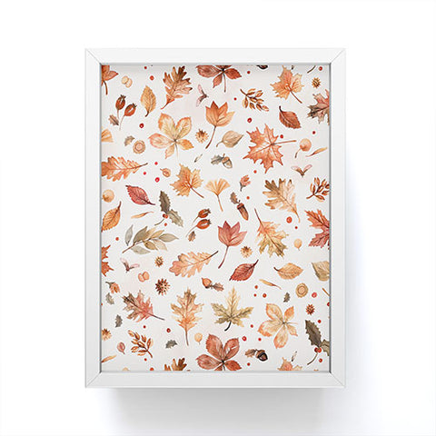Ninola Design Autumn Leaves Watercolor Ginger Gold Framed Mini Art Print