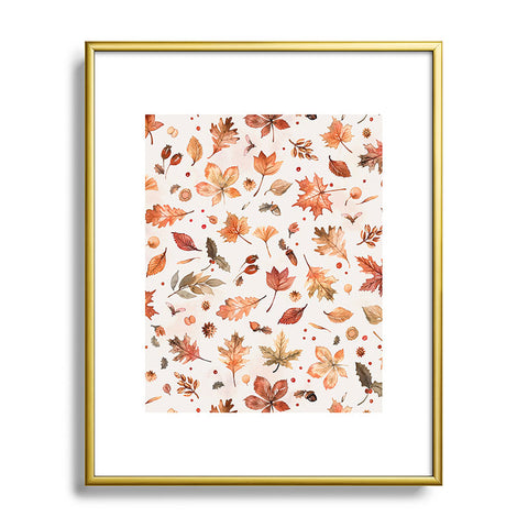 Ninola Design Autumn Leaves Watercolor Ginger Gold Metal Framed Art Print