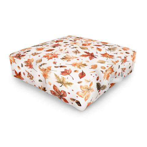 Ninola Design Autumn Leaves Watercolor Ginger Gold Outdoor Floor Cushion