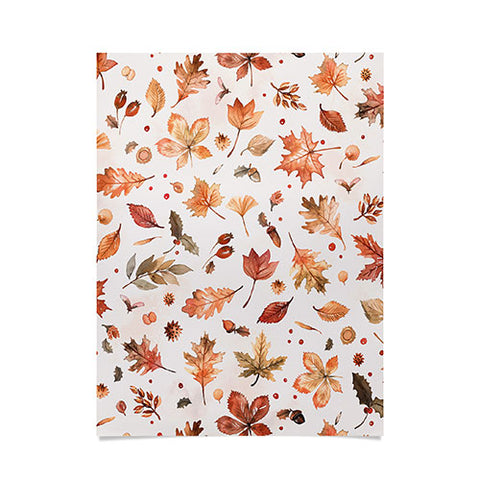 Ninola Design Autumn Leaves Watercolor Ginger Gold Poster