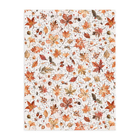 Ninola Design Autumn Leaves Watercolor Ginger Gold Puzzle