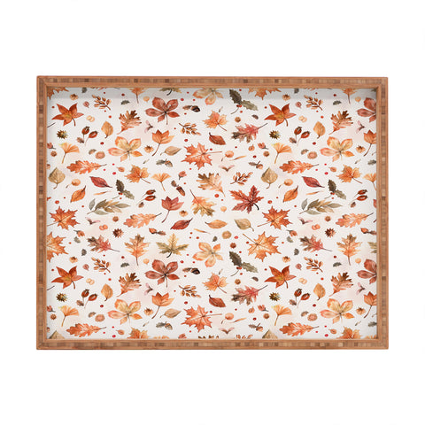 Ninola Design Autumn Leaves Watercolor Ginger Gold Rectangular Tray