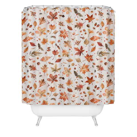 Ninola Design Autumn Leaves Watercolor Ginger Gold Shower Curtain