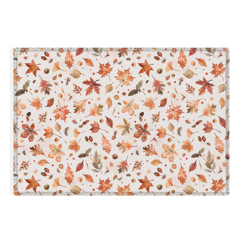 Ninola Design Autumn Leaves Watercolor Ginger Gold Outdoor Rug