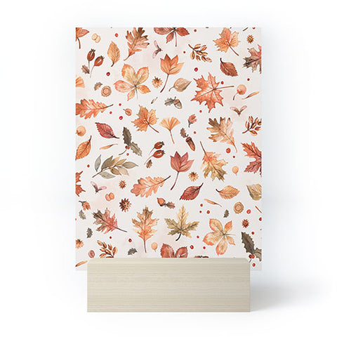 Ninola Design Autumn Leaves Watercolor Ginger Gold Mini Art Print
