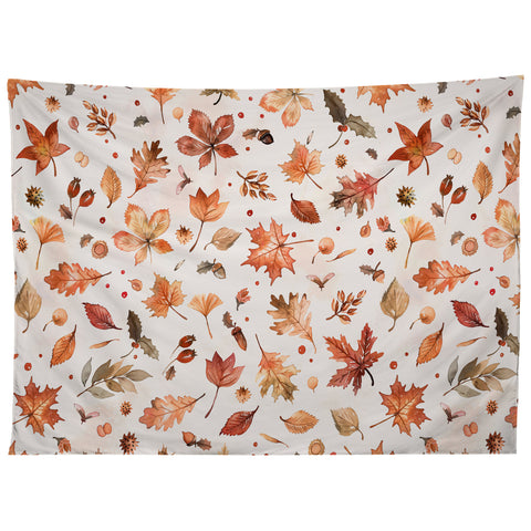 Ninola Design Autumn Leaves Watercolor Ginger Gold Tapestry