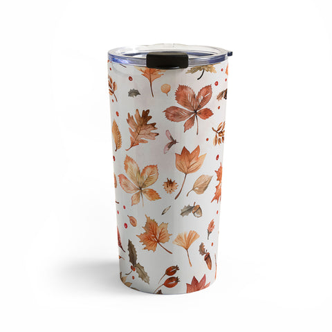 Ninola Design Autumn Leaves Watercolor Ginger Gold Travel Mug