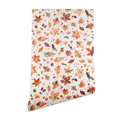 Ninola Design Autumn Leaves Watercolor Ginger Gold Wallpaper