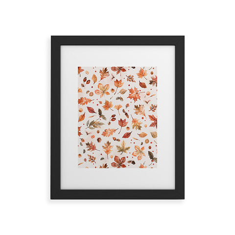 Ninola Design Autumn Leaves Watercolor Ginger Gold Framed Art Print
