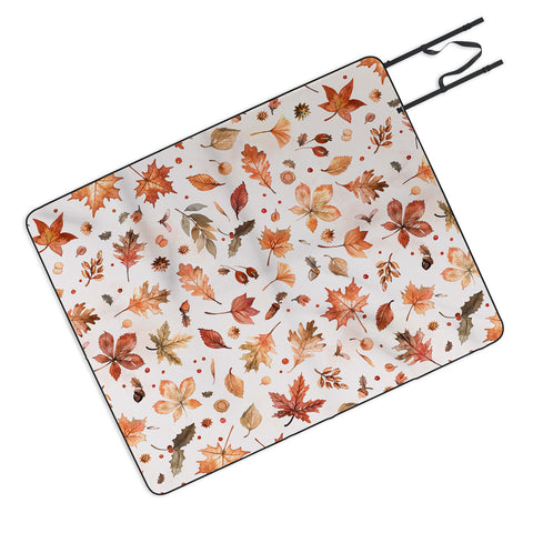 Ninola Design Autumn Leaves Watercolor Ginger Gold Picnic Blanket