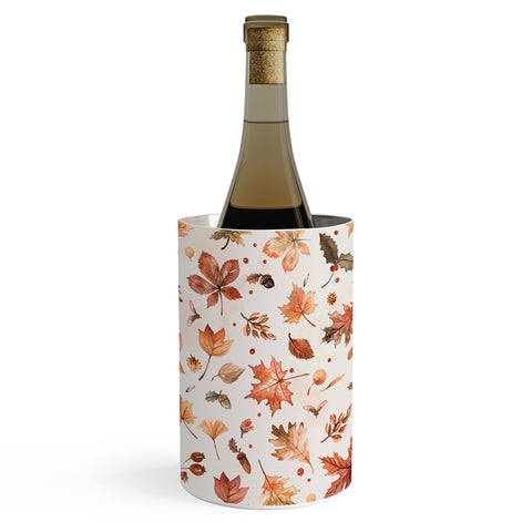 Ninola Design Autumn Leaves Watercolor Ginger Gold Wine Chiller